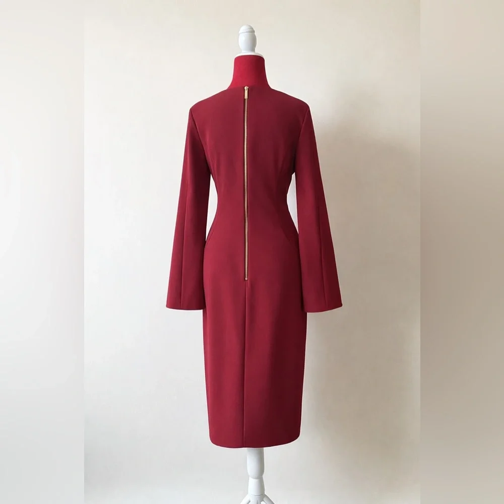 CALVIN KLEIN NWOT Red Bell Split Sleeve Sheath Dress Size 12 Stunning! - Picture 4 of 5